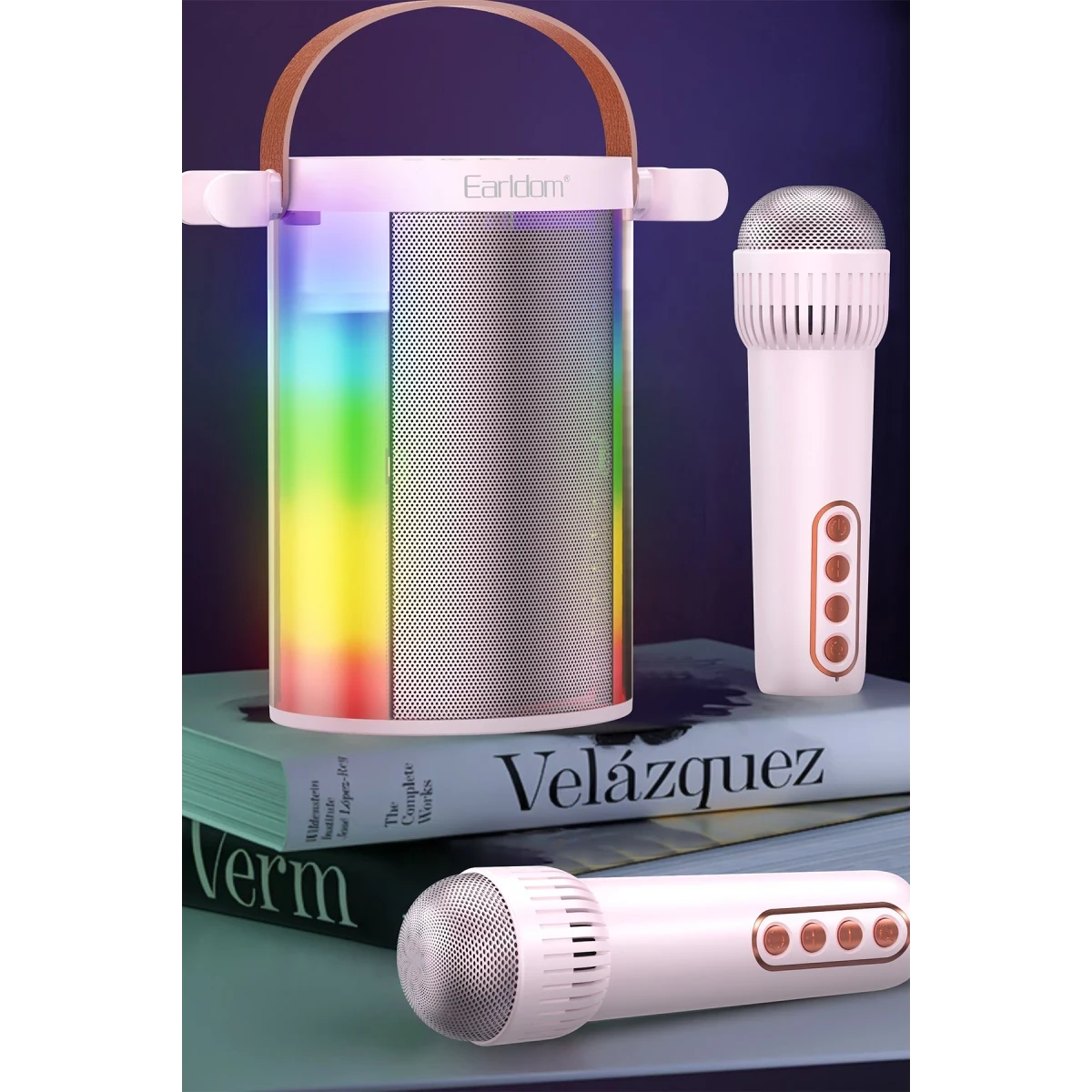 Earldom A32 10W RGB Işıklı 2 Adet Karaoke Mikrofonlu Bluetooth Kablosuz Hoparlör - Beyaz