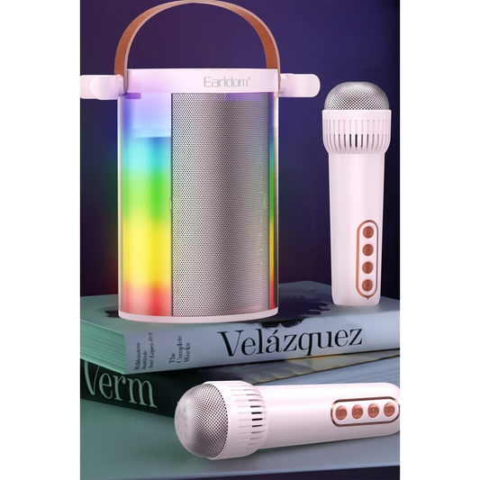 Earldom A32 10W RGB Işıklı 2 Adet Karaoke Mikrofonlu Bluetooth Kablosuz Hoparlör - Siyah