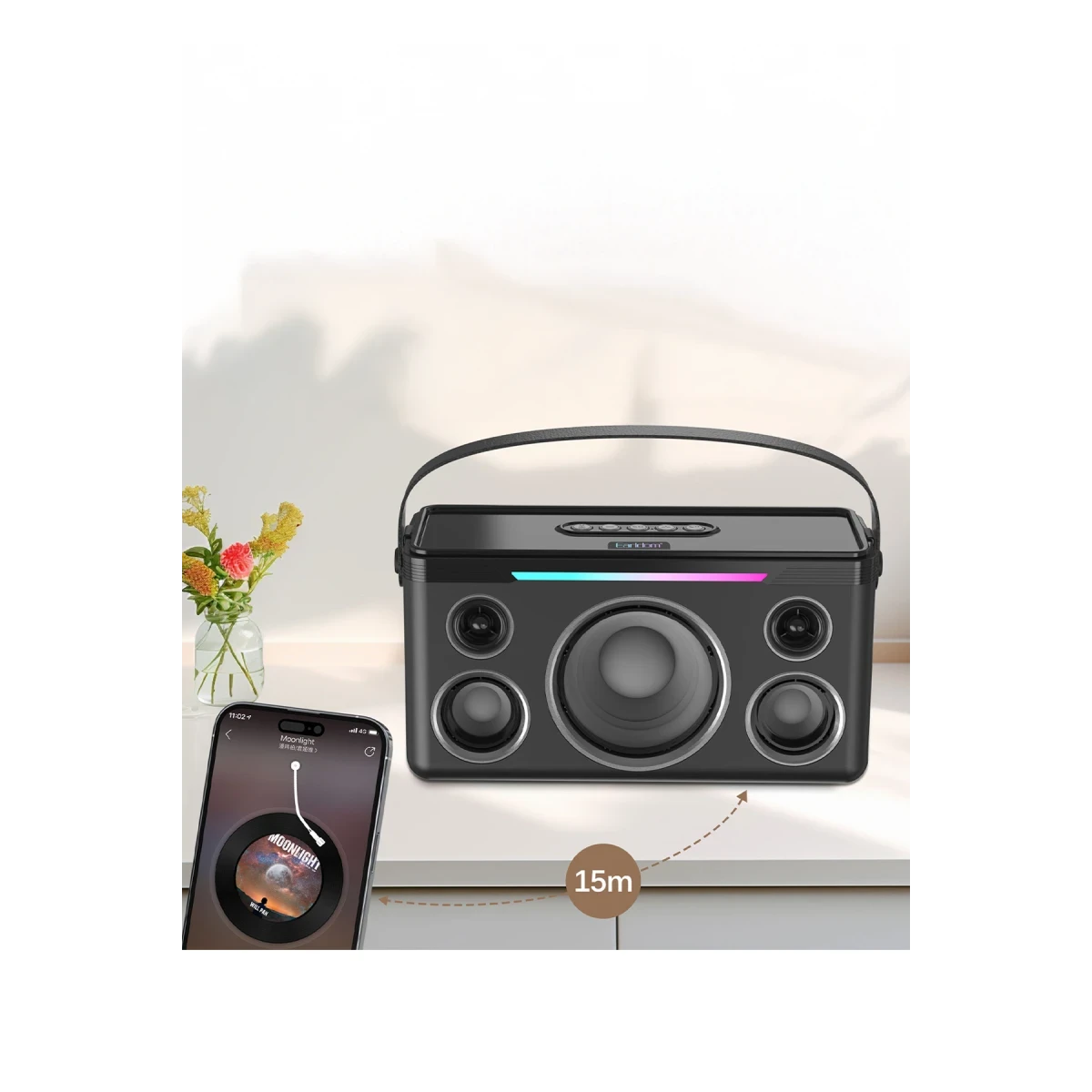 Earldom A40 20W Led Işıklı Karaoke Mikrofonlu Bluetooth Kablosuz Hoparlör - Siyah
