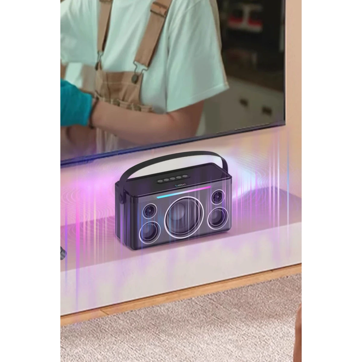 Earldom A40 20W Led Işıklı Karaoke Mikrofonlu Bluetooth Kablosuz Hoparlör - Siyah