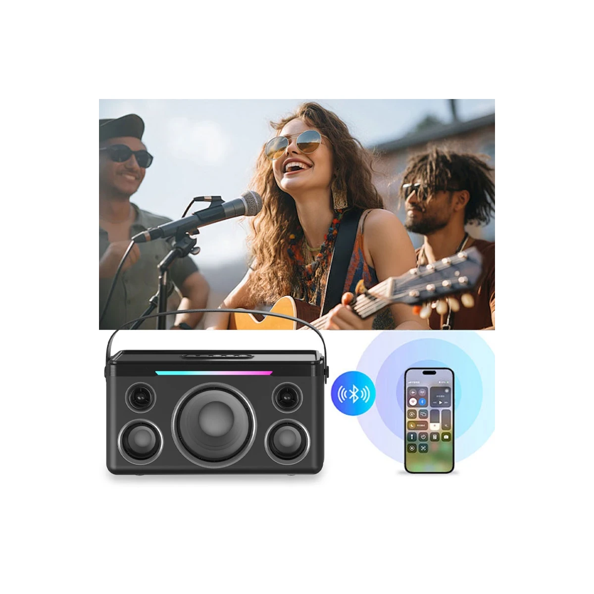 Earldom A40 20W Led Işıklı Karaoke Mikrofonlu Bluetooth Kablosuz Hoparlör - Siyah