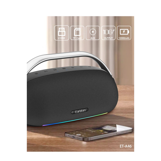 Earldom A46 100W 12000mAh Batarya Kapasiteli Suya ve Toza Dayanıklı BT 5.3 Kablosuz Hoparlör - Siyah