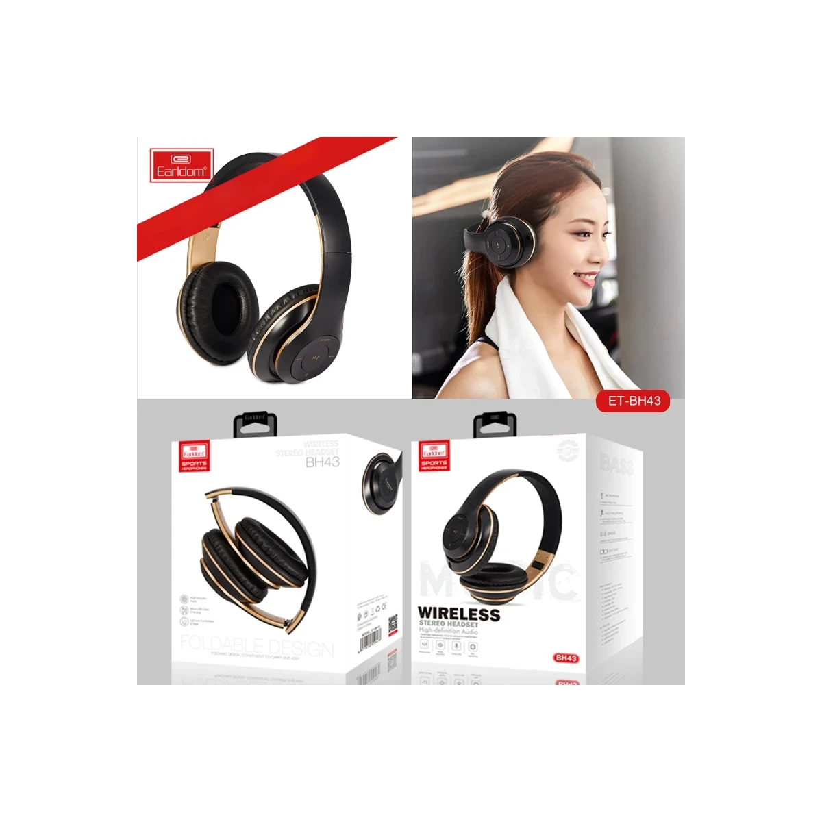 Earldom BH43 Katlanabilir Kafaüstü Bluetooth Kulaklık - Siyah