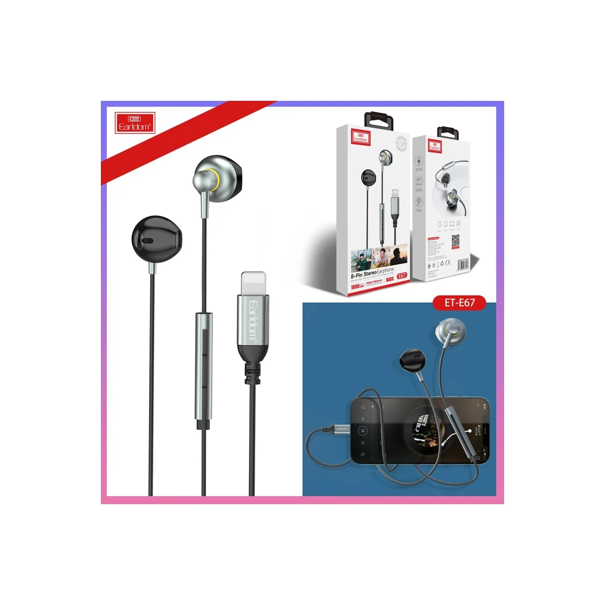 Earldom E67 Lightning Kablolu Kulaklık - Gümüş