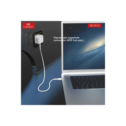 Earldom EC-151C PD 60W Type-C to Type-C 1M Hızlı Şarj Kablosu - Beyaz
