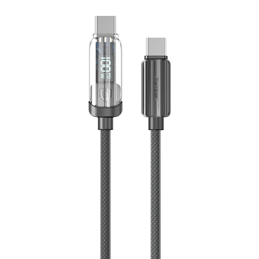 Earldom EC-189CC 1M 100W Dijital Göstergeli Type-C to Type-C PD Hızlı Şarj Kablosu - Siyah
