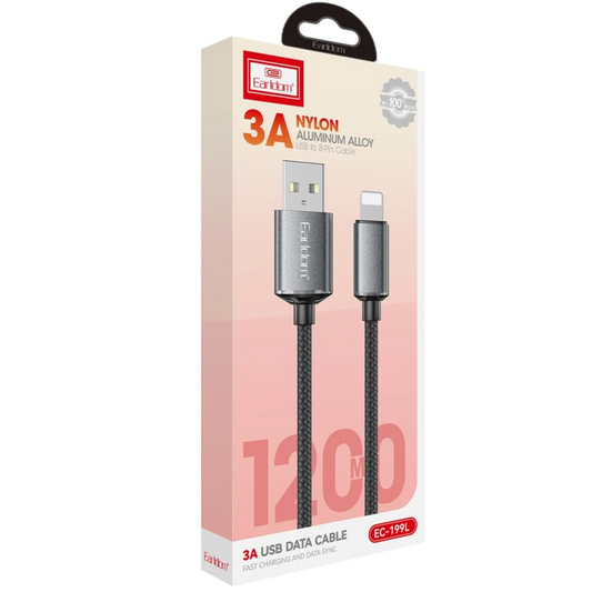 Earldom EC-199L 1.2M 3A USB to Lightning Hızlı Şarj Kablosu - Siyah
