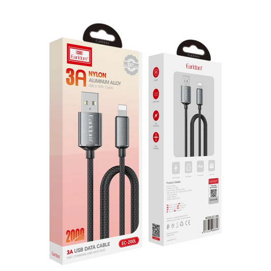 Earldom EC-200L 2M 3A USB to Lightning Hızlı Şarj Kablosu - Siyah