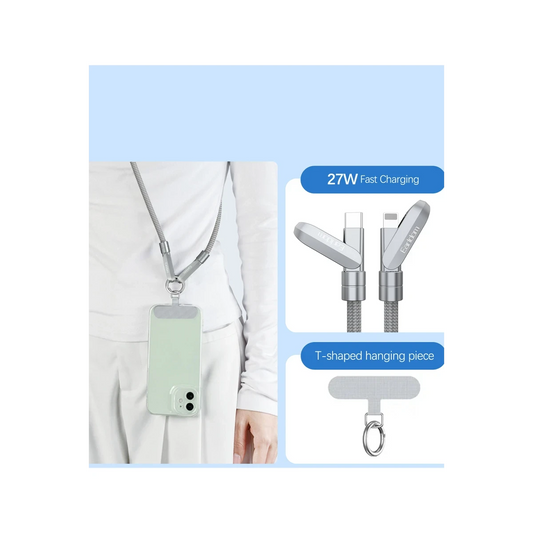 Earldom EC-208CL 1M 27W Type-C to Lightning Ekstra Boyun Askısına Dönüşme Özellikli PD Hızlı Şarj Kablosu - Gümüş
