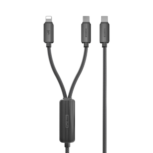 Earldom EC-IC01 1.2M Type-C to Type-C 60W ve Lightning 30W Çift Çıkışlı 2in1 PD Hızlı Şarj Kablosu - Siyah