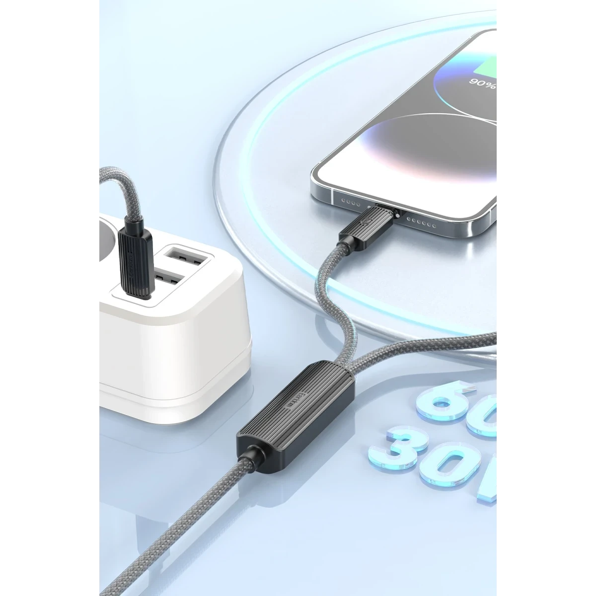 Earldom EC-IC01 1.2M Type-C to Type-C 60W ve Lightning 30W Çift Çıkışlı 2in1 PD Hızlı Şarj Kablosu - Siyah