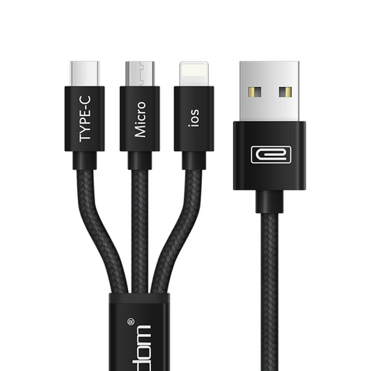 Earldom EC-IMC015 1.2M 3in1 USB to Type-C / Lightning / Micro Hızlı Şarj Kablosu - Siyah