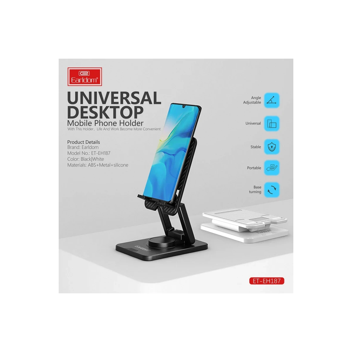 Earldom EH187 Ayarlanabilir Telefon Tutucu - Beyaz