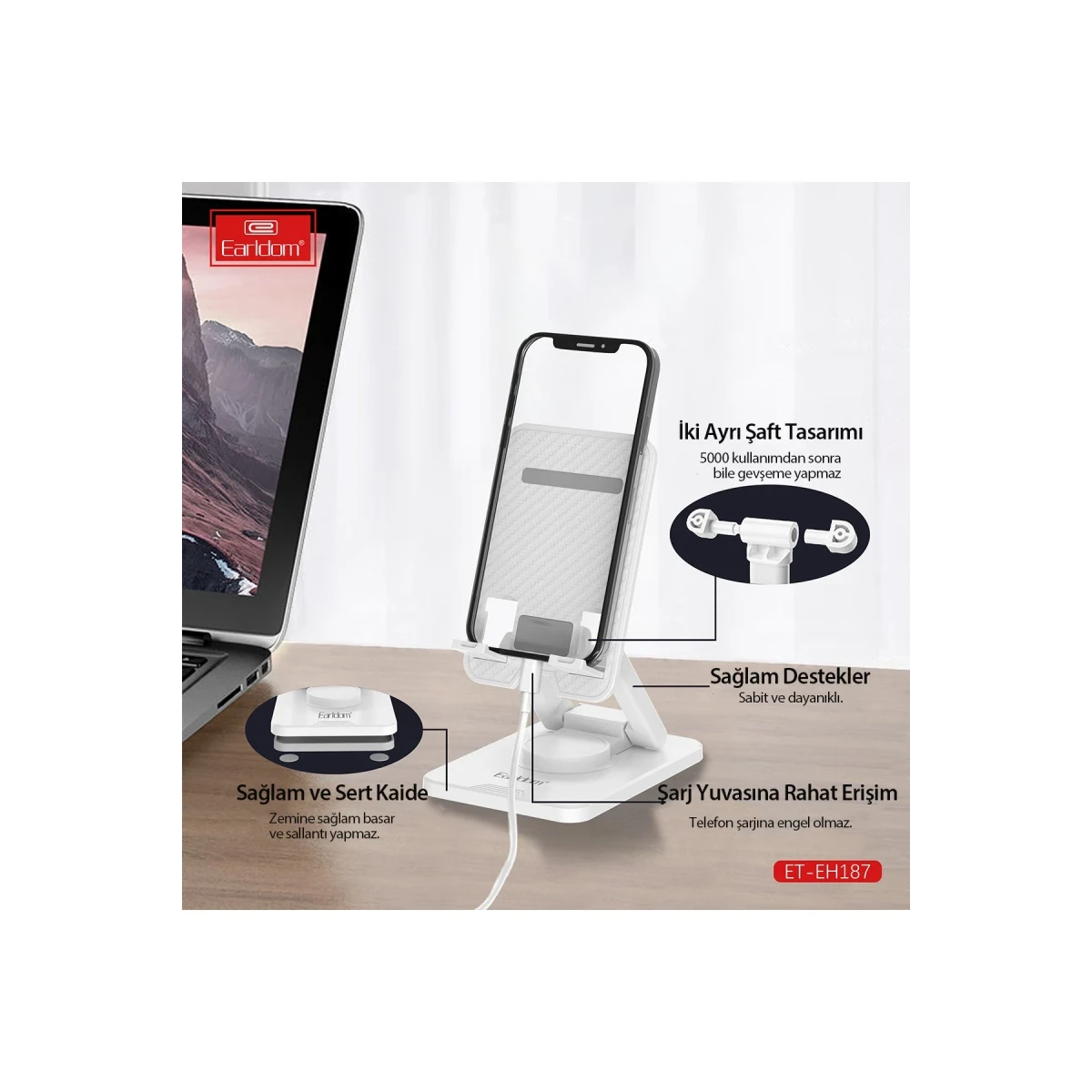 Earldom EH187 Ayarlanabilir Telefon Tutucu - Beyaz