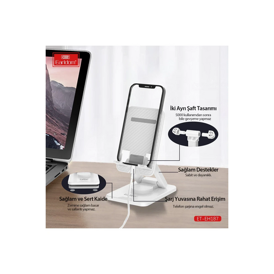 Earldom EH187 Ayarlanabilir Telefon Tutucu - Beyaz
