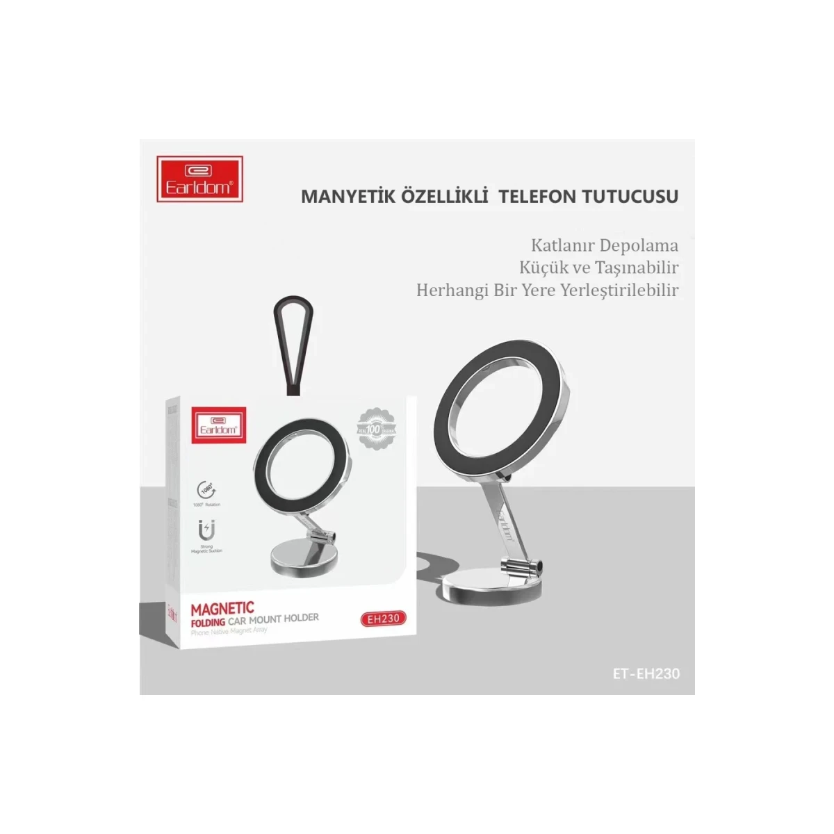 Earldom EH230 360 Derece Ayarlanabilen Yapışkanlı Manyetik Magsafe Araç Tutucu - Siyah
