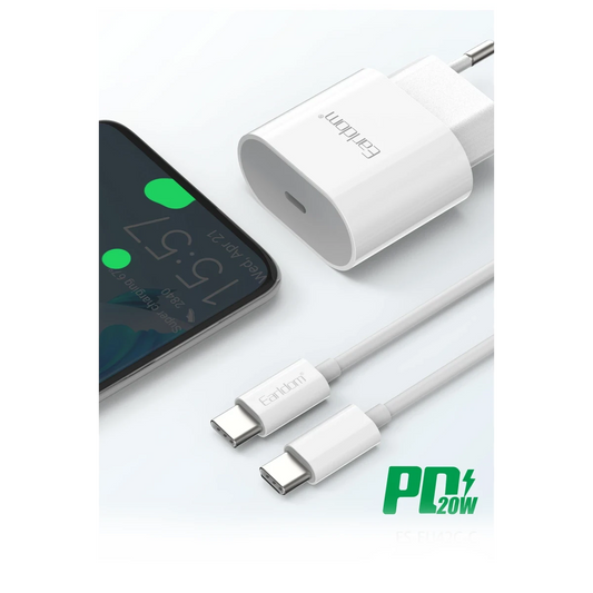 Earldom ES-EU42C 20W Type-C Çıkışlı Ekstra Type-C to Type-C Kablolu PD Hızlı Şarj Cihazı - Beyaz