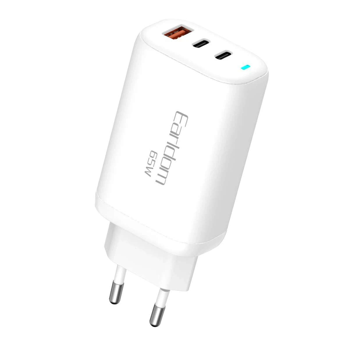 Earldom EU26C 2 Adet 65W Type-C ve 1 Adet 30W USB 3.0 Çıkışlı Ekstra Type-C to Type-C Kablolu GAN Şarj Cihazı - Beyaz
