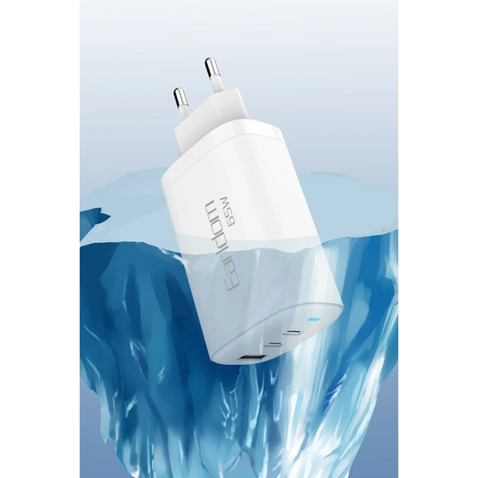 Earldom EU26i 2 Adet 65W Type-C ve 1 Adet 30W USB 3.0 Çıkışlı Ekstra Type-C to Lightning Kablolu GAN Şarj Cihazı - Beyaz