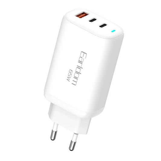 Earldom EU26i 2 Adet 65W Type-C ve 1 Adet 30W USB 3.0 Çıkışlı Ekstra Type-C to Lightning Kablolu GAN Şarj Cihazı - Beyaz