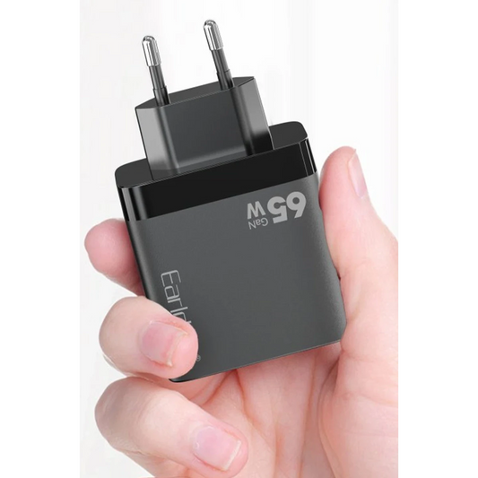 Earldom EU41 2 Adet Type-C ve 1 Adet USB Çıkışlı 65W GAN Şarj Aleti - Siyah