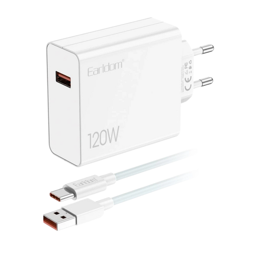 Earldom EU48 120W USB QC 3.0 Çıkışlı ve USB to Type-C Kablolu PD Hızlı Şarj Cihazı - Beyaz
