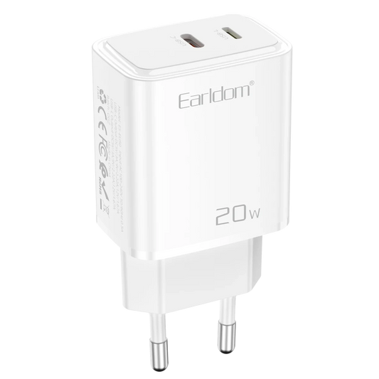 Earldom EU50 20W Type-C ve 20W Lightning Çıkışlı PD Hızlı Şarj Aleti - Beyaz