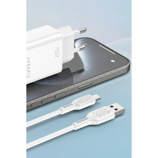 Earldom EU50 20W Type-C ve 20W Lightning Çıkışlı PD Hızlı Şarj Aleti - Beyaz