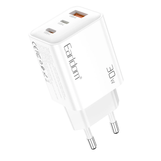 Earldom EU51 Type-C Lightning ve USB Çıkışlı 30W PD Hızlı Şarj Aleti - Beyaz