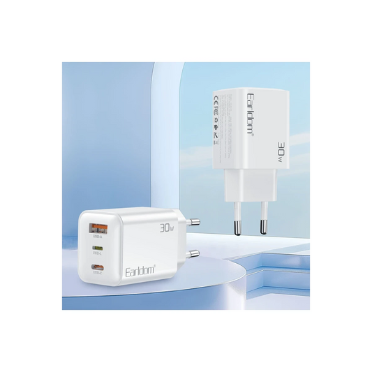 Earldom EU51 Type-C Lightning ve USB Çıkışlı 30W PD Hızlı Şarj Aleti - Beyaz