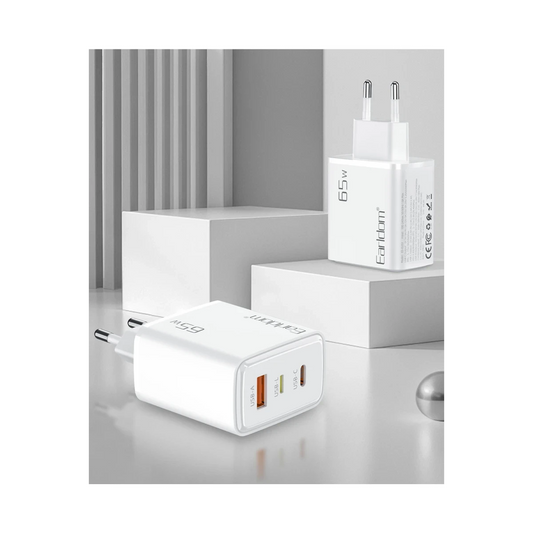 Earldom EU53 Type-C Lightning ve USB Çıkışlı 65W PD Hızlı Şarj Aleti - Beyaz