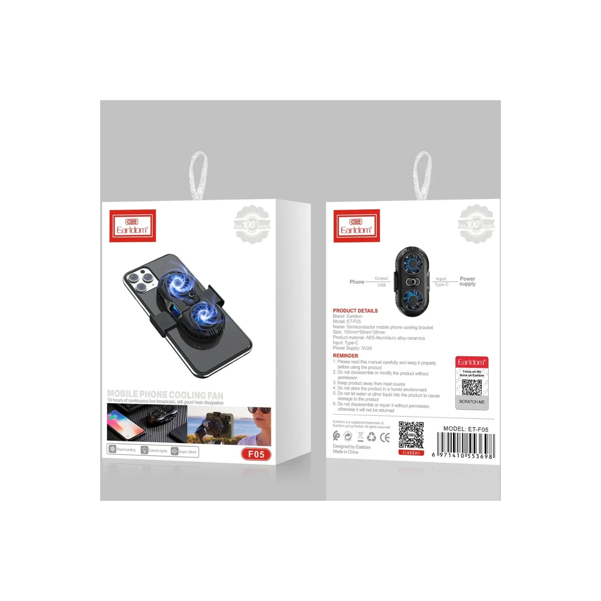 Earldom F05 Işıklı Radyatör Telefon Soğutucu Fan - Siyah