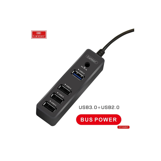 Earldom HUB07 Tak Çalıştır 3 Adet Usb 2.0 ve 1 Adet Usb 3.0 Çıkışlı Usb Çoklayıcı - Siyah