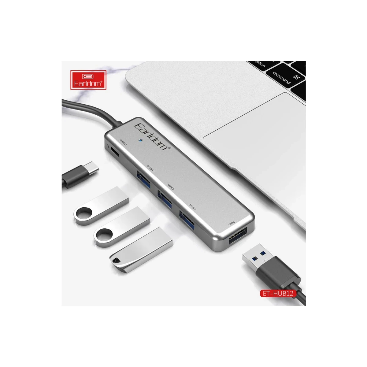 Earldom HUB12 Tak Çalıştır 40cm 4 Adet Usb 2.0 ve 1 Adet Type-C Çıkışlı Usb Çoklayıcı - Gri