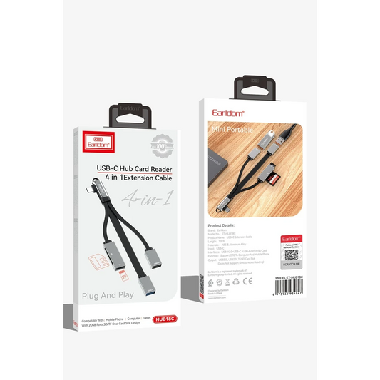 Earldom HUB18C 4in1 Type-C to USB 3.0 / USB 2.0 / SD/TF Kart Dönüştürücü - Siyah