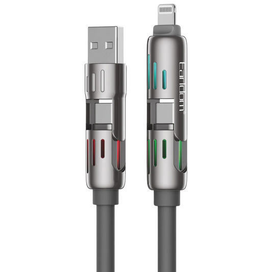 Earldom IC02 4in1 240W Type-C to Type-C Ekstra 2.4A USB to Lightning ve 30W Type-C to Lightninge Dönüşme Özellikli PD Hızlı Şarj Kablosu - Gri