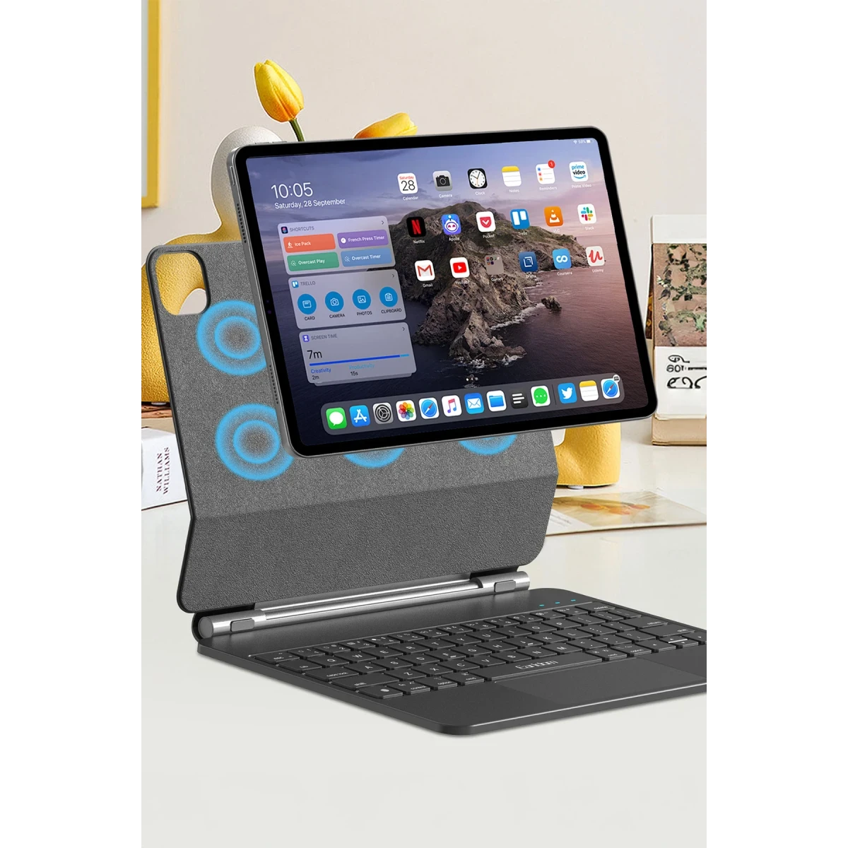 Earldom KB10P iPad Pro 13 (2024) Kablosuz Klavyeli Tablet Kılıfı - Siyah