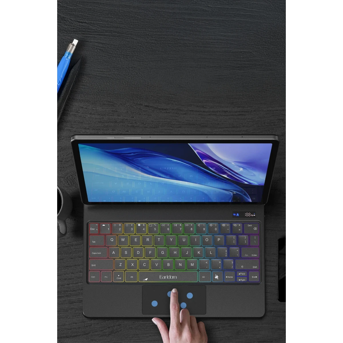 Earldom KB12 Galaxy X610 Tab S9 FE Plus 12.4 Kablosuz Klavyeli Tablet Kılıfı - Siyah