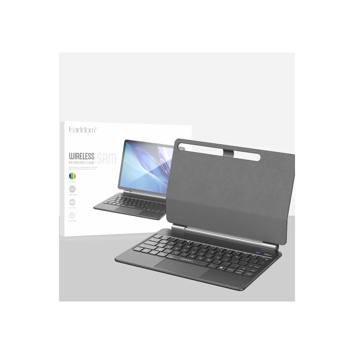 Earldom KB12 Galaxy X610 Tab S9 FE Plus 12.4 Kablosuz Klavyeli Tablet Kılıfı - Siyah