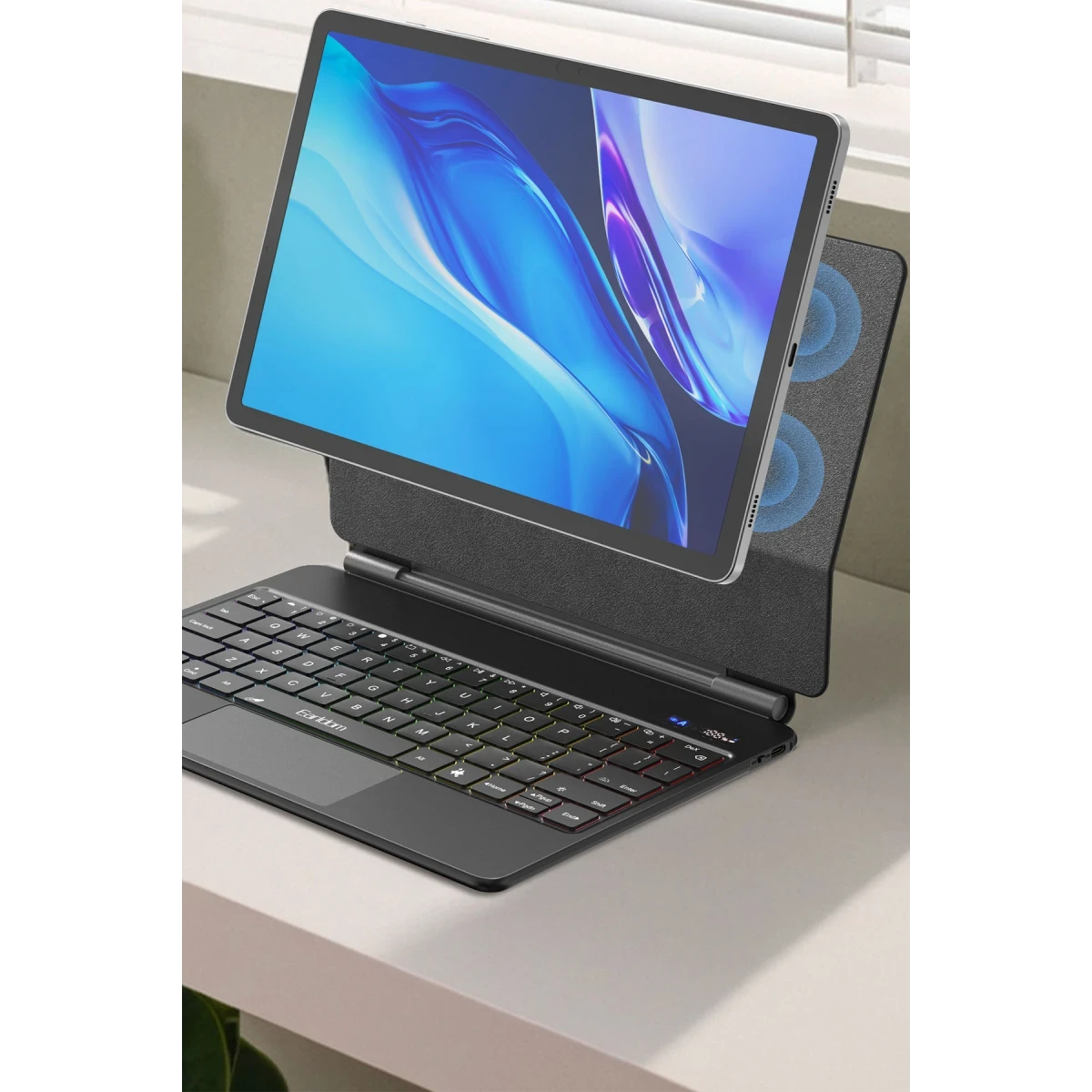 Earldom KB12 Galaxy X610 Tab S9 FE Plus 12.4 Kablosuz Klavyeli Tablet Kılıfı - Siyah