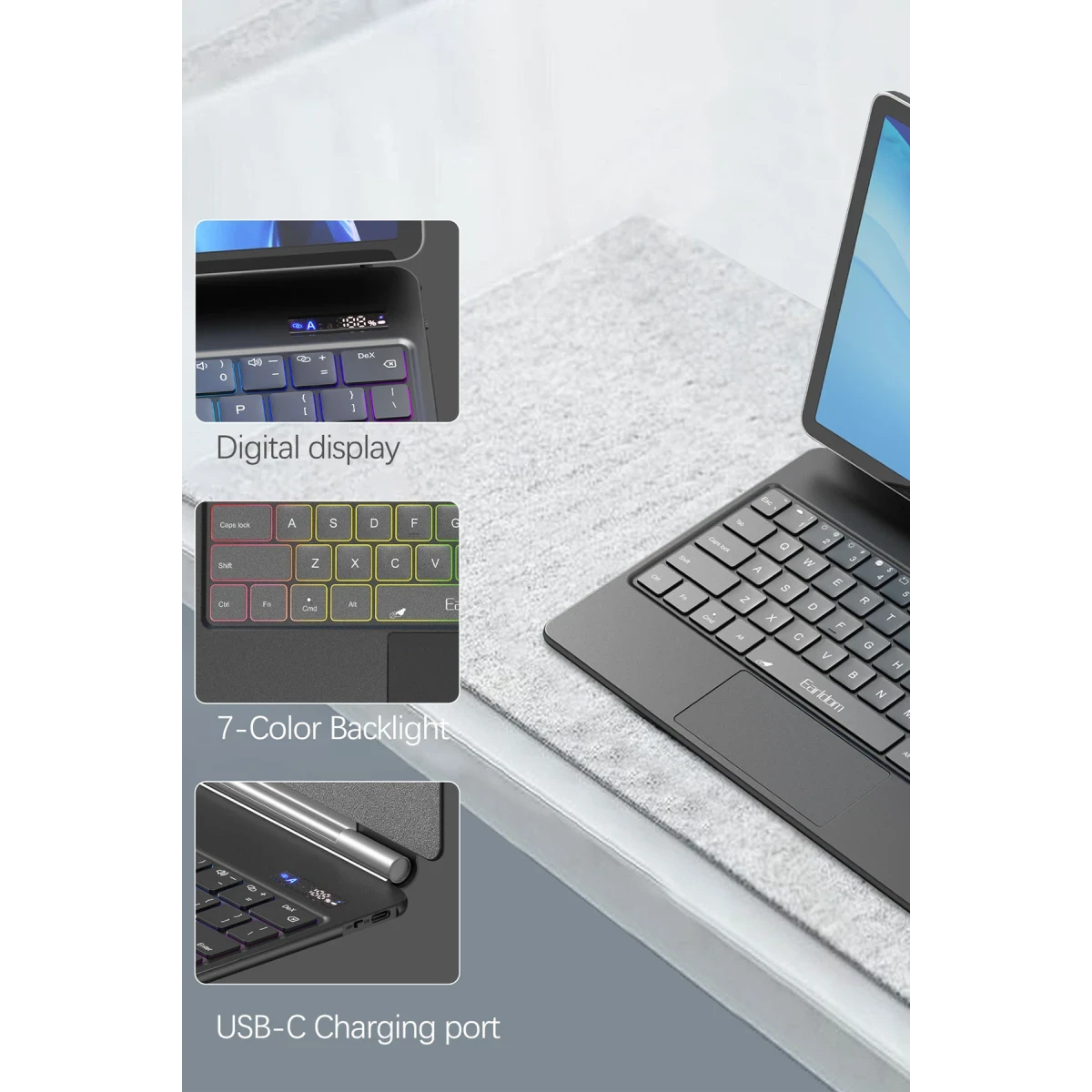 Earldom KB12 Galaxy X610 Tab S9 FE Plus 12.4 Kablosuz Klavyeli Tablet Kılıfı - Siyah