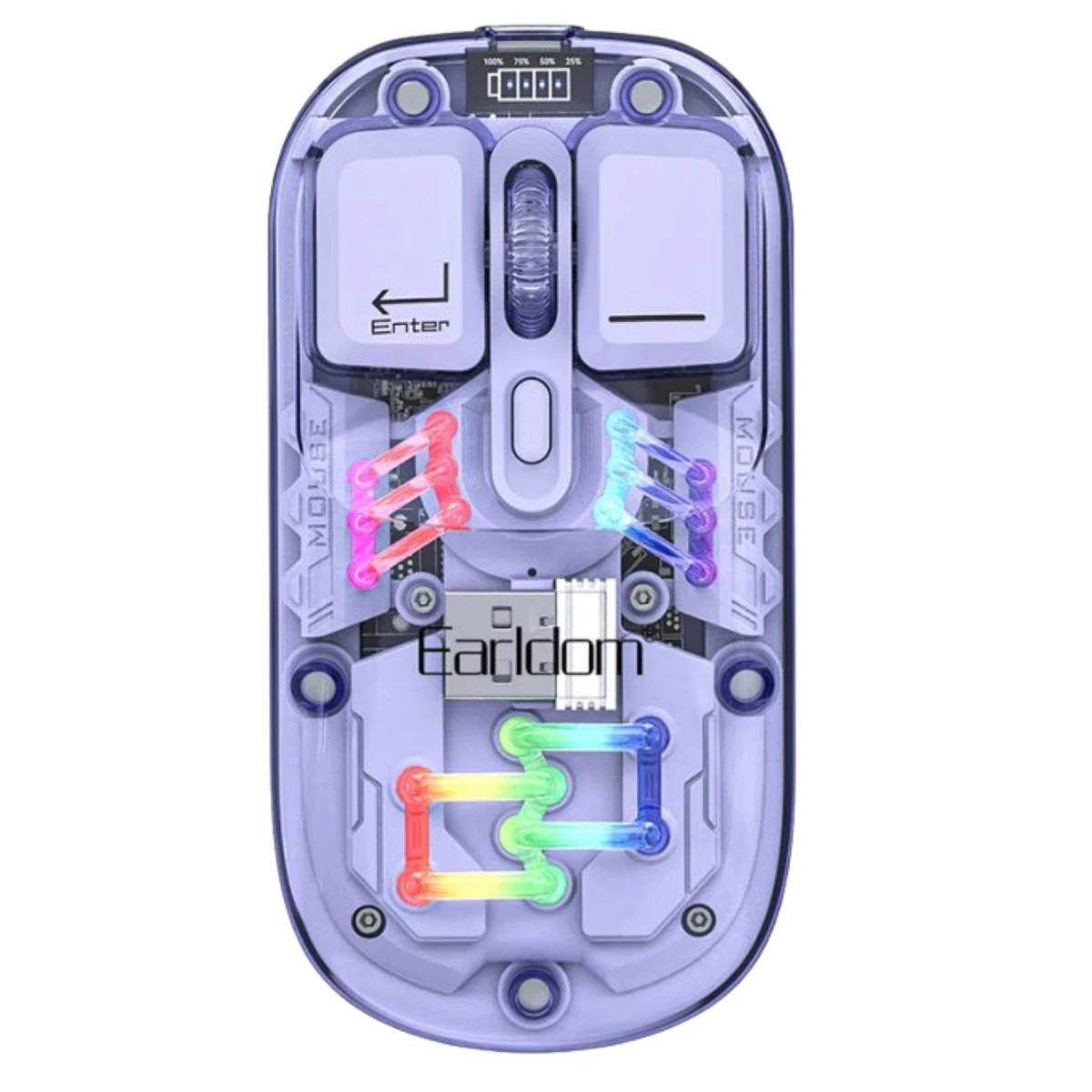 Earldom KM16 1600 DPI Sessiz Transparan Yapılı RGB Kablosuz Ofis Mouse - Mor