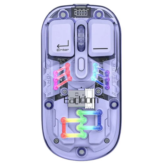 Earldom KM16 1600 DPI Sessiz Transparan Yapılı RGB Kablosuz Ofis Mouse - Mor