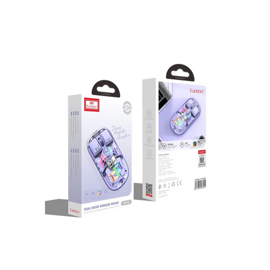 Earldom KM16 1600 DPI Sessiz Transparan Yapılı RGB Kablosuz Ofis Mouse - Mor