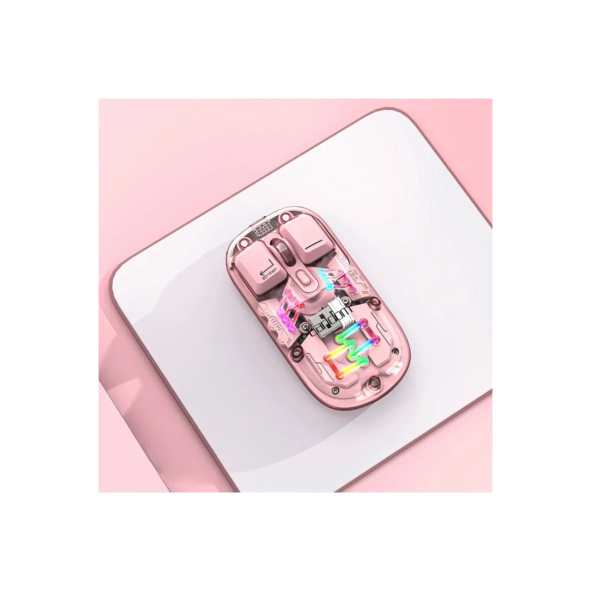 Earldom KM16 1600 DPI Sessiz Transparan Yapılı RGB Kablosuz Ofis Mouse - Pembe