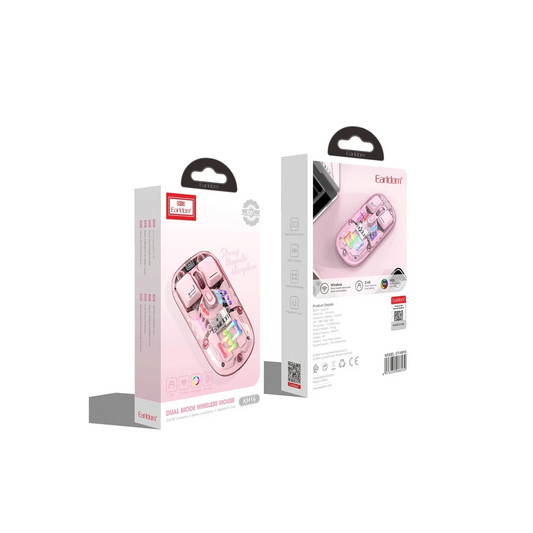 Earldom KM16 1600 DPI Sessiz Transparan Yapılı RGB Kablosuz Ofis Mouse - Pembe