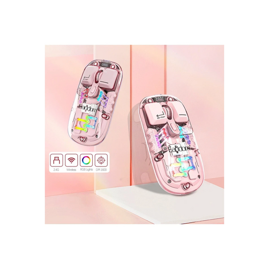 Earldom KM16 1600 DPI Sessiz Transparan Yapılı RGB Kablosuz Ofis Mouse - Pembe