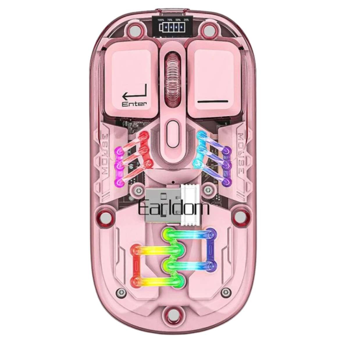 Earldom KM16 1600 DPI Sessiz Transparan Yapılı RGB Kablosuz Ofis Mouse - Pembe