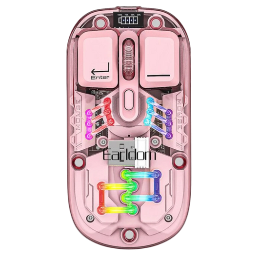 Earldom KM16 1600 DPI Sessiz Transparan Yapılı RGB Kablosuz Ofis Mouse - Pembe