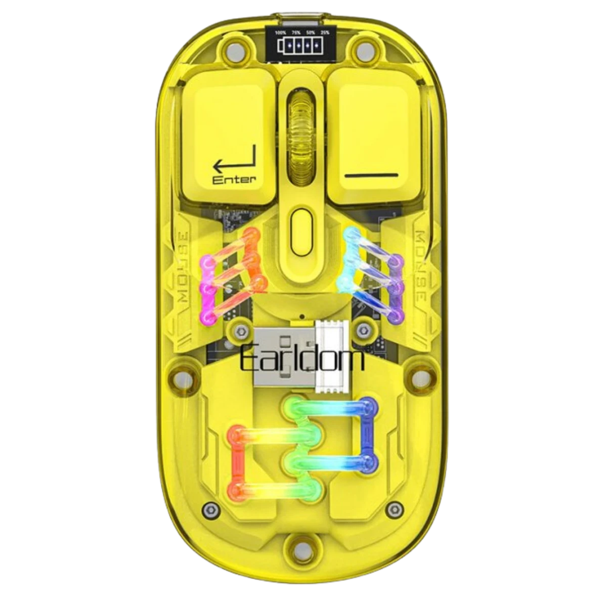 Earldom KM16 1600 DPI Sessiz Transparan Yapılı RGB Kablosuz Ofis Mouse - Sarı